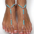 Joyería de plata turquesa hecho a mano con cuentas sandalias descalzas tobillera con el dedo del pie anillo